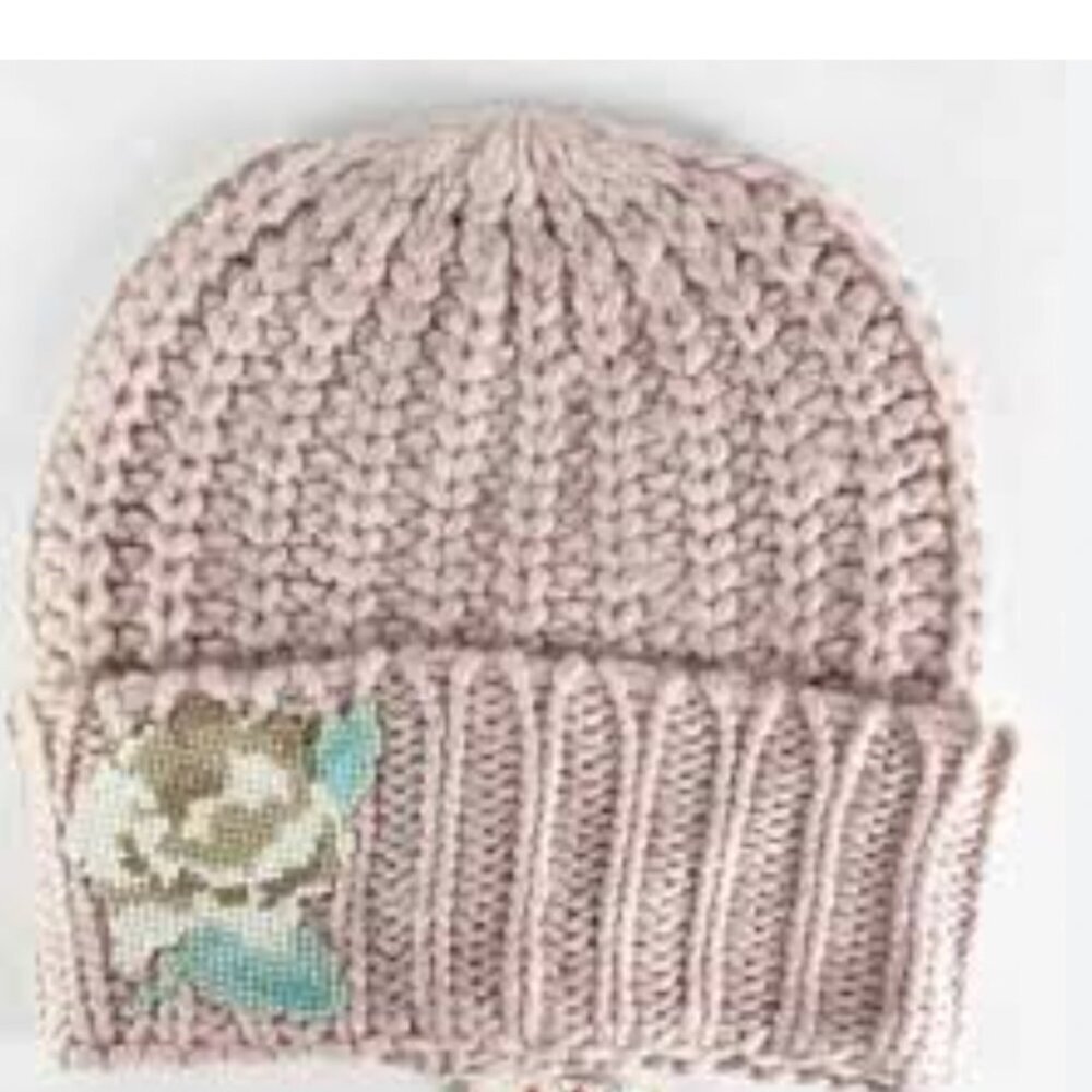 Free People Everything Rosy Embroidered Beanie In Blush Rose Barbiecore